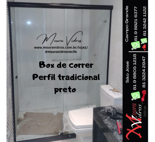 BOX DE CORRER TRADICIONAL KIT ALUMÍNIO PRETO INSTALADO EM RECIFE / OLINDA
